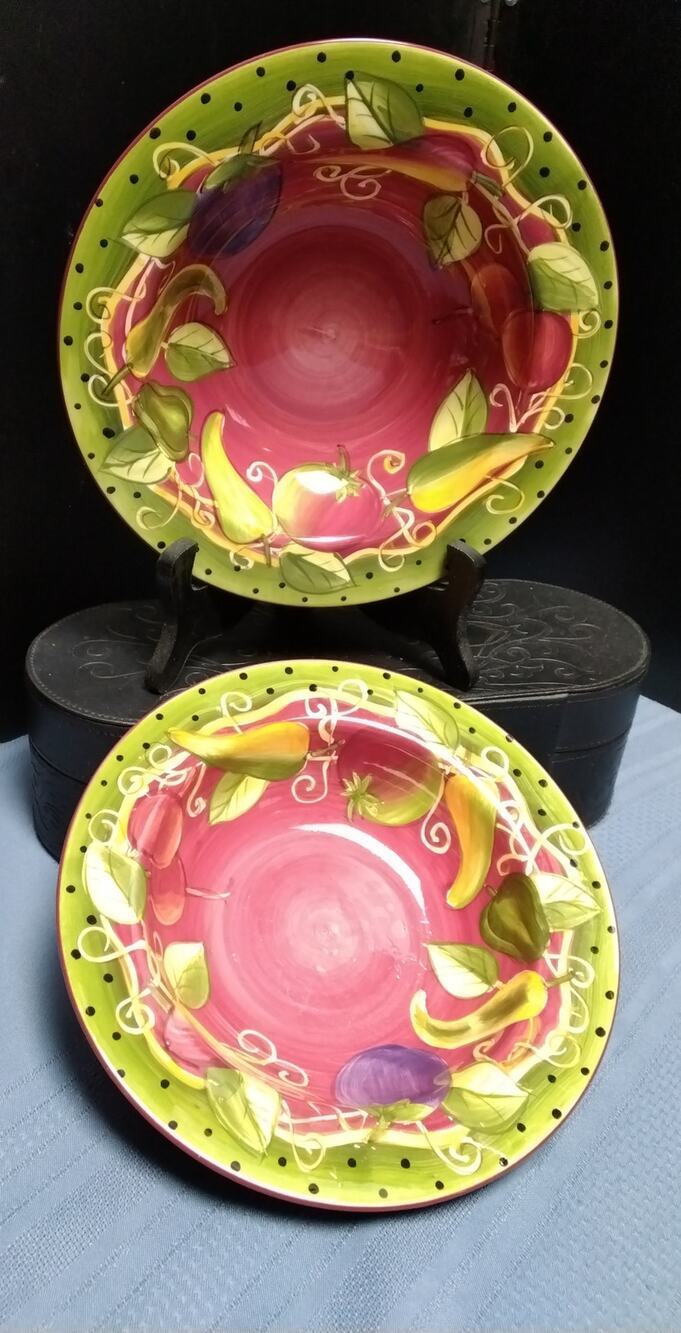 Laurie Gates Ware Vegetables on a Vine Salad Cereal Bowl 9" x 2" fabulous colors